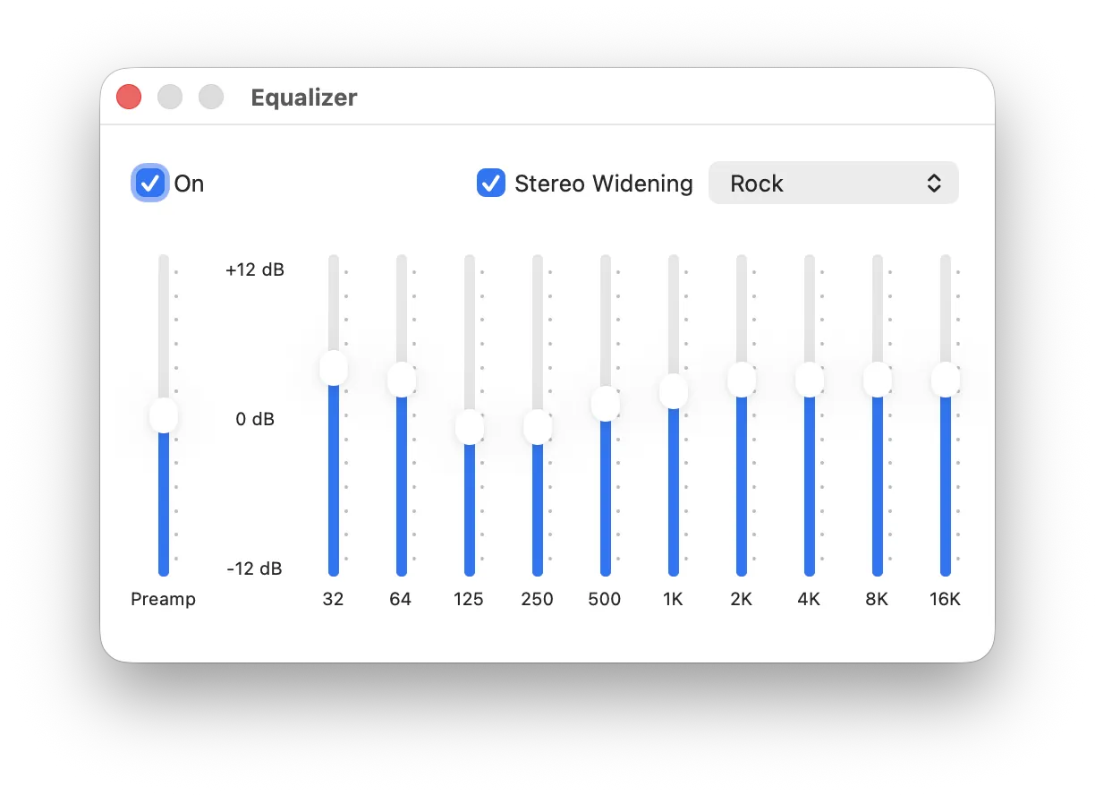Petrichor equalizer and stereo widening controls