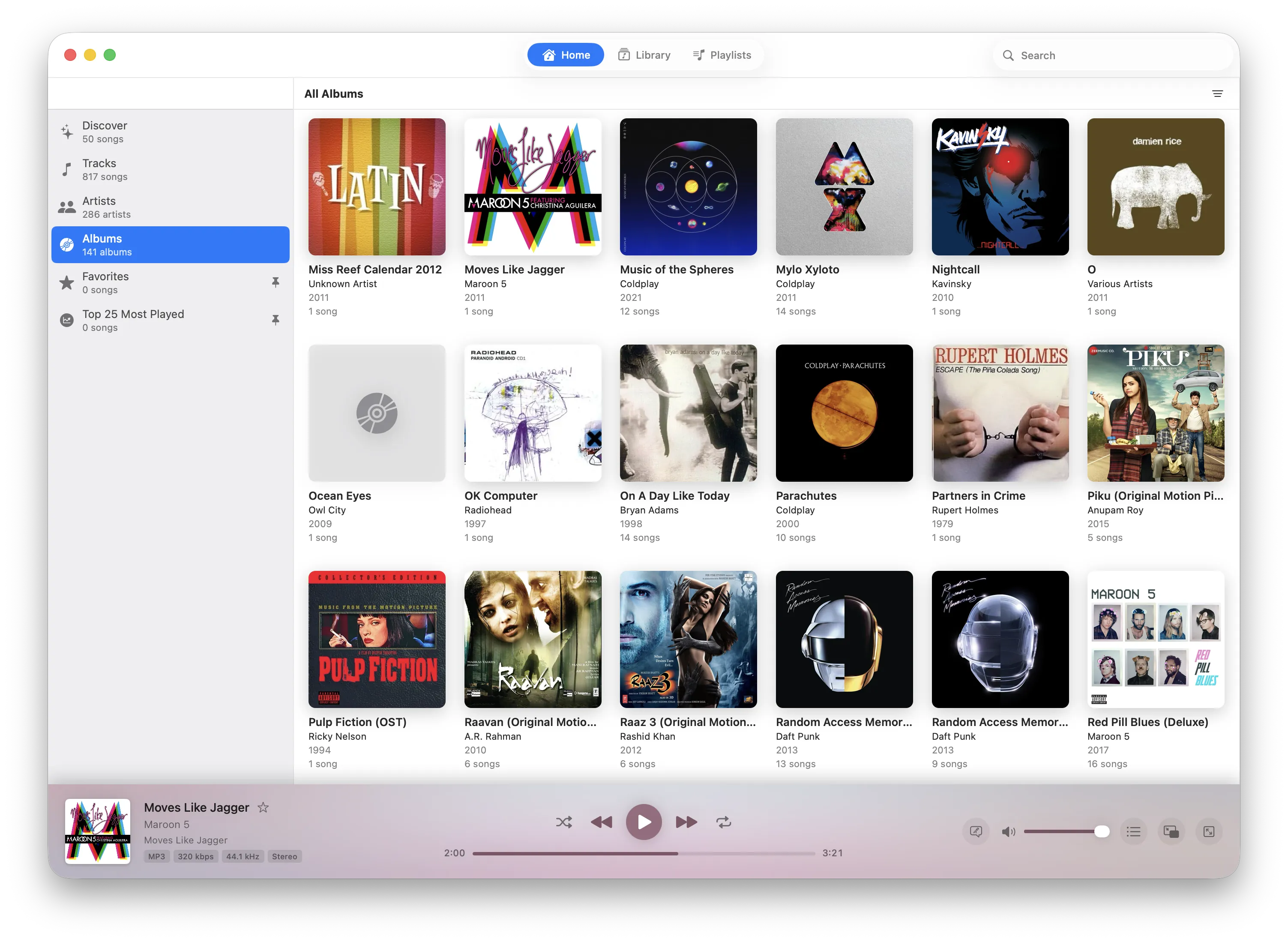Petrichor library organized by artists and albums